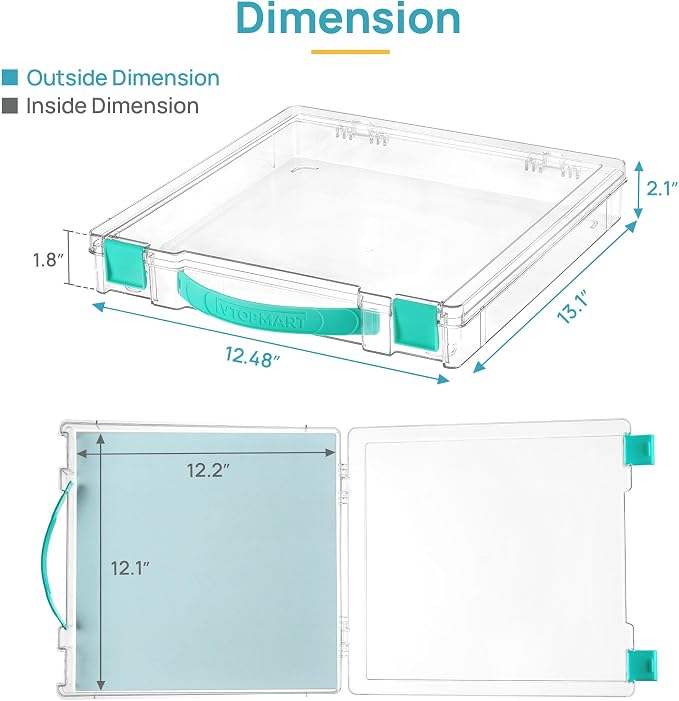 Vtopmart 10 Pack Board Game Storage with Handle and Snap-Tight Latch Lid | Clear Craft Organizer Fit 12" x 12" Papers, Stackable Storage Box for Scrapbook Storage, Art Supply Storage, Puzzle Storage