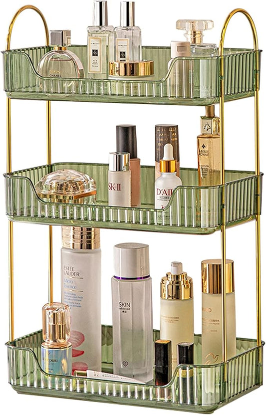 3 Tier Bathroom Counter Organizer Countertop Storage, Cosmetics Skincare Shelf Organizer, Makeup Organizer Perfume for Dresser Vanity Tray, Spice Rack Organizer for Kitchen - Green
