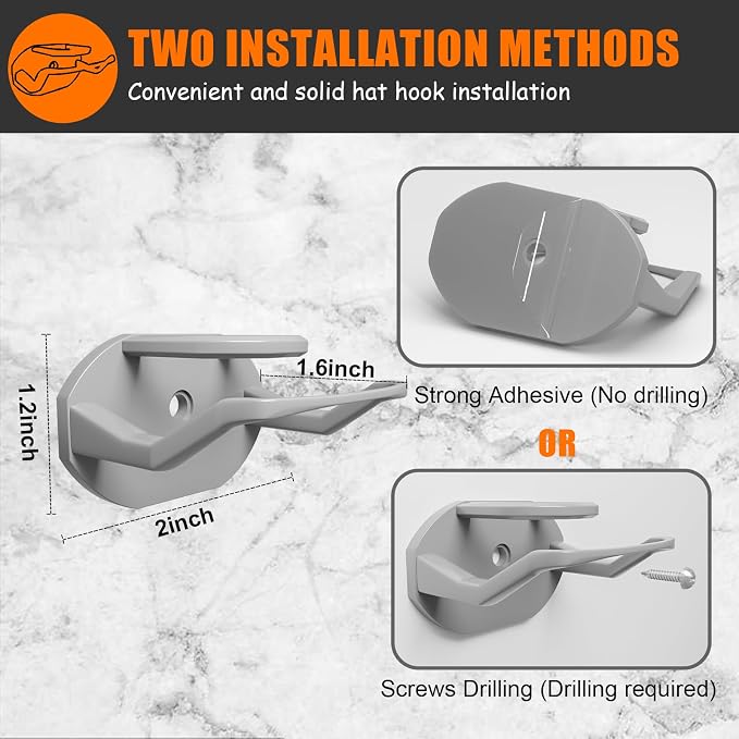 Niunuerga 24 Pack Hat Hooks for Wall, Strong Adhesive Hat Rack for Baseball Caps, Minimalist Hat Organizer Display for Home Decor, Hat Hold Hanger for Wall, Door, Closet, No Drilling (Grey)