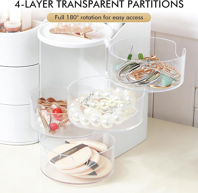 Makeup Organizer Countertop with Drawers, Make up Organizers for Vanity | Skincare Jewelry Earring Organizers, Cosmetic Display Cases Makeup Storage for Bathroom|Dresser, Ideal Gifts for Women(White)
