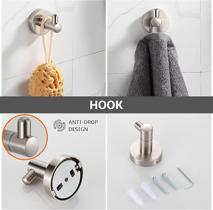 BGL Bathroom Accessory Set Brushed Nickel 4-Pieces Bathroom Towel Rack 24 Inches Adjustable Bathroom Hardware Set