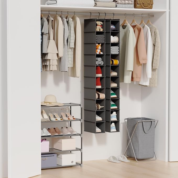 MAX Houser 10-Shelf Hanging Shoe Shelf Organizer, Hanging Shoe Storage for Closet (Grey)