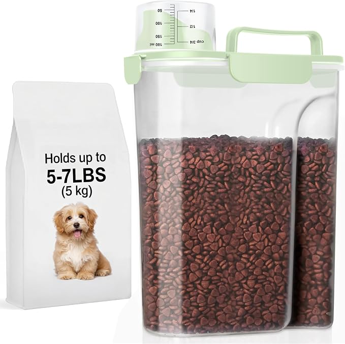 LEAWALK 5-7Lbs Dog Cat Food Storage Container with Upgraded Large Nozzle BPA-free, 4 Snap Seals Plastic Pet Food Storage Containers with Handles are Easy to Clean and Carry