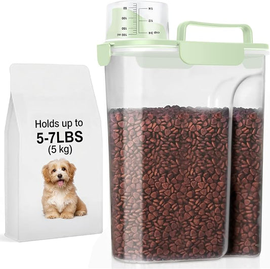 LEAWALK 5-7Lbs Dog Cat Food Storage Container with Upgraded Large Nozzle BPA-free, 4 Snap Seals Plastic Pet Food Storage Containers with Handles are Easy to Clean and Carry