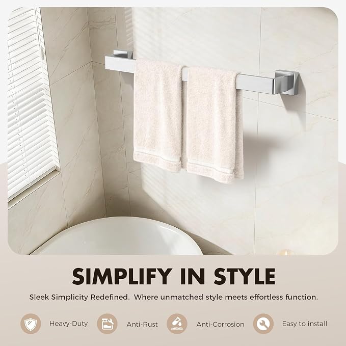 15-Pieces Brushed Nickel Bathroom Accessories Set, 24 Inch Towel Bar Set | Stainless Steel, Towel Ring, Toilet Paper Holder, Robe Hooks, Towel Racks for Bathroom Wall Mounted, Bathroom Hardware Set