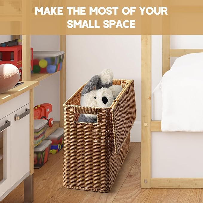 Generic Narrow and Tall Storage Box Woven Storage Basket with Lid Lightweight Decorative Storage Bin with Handle for Bedroom Clothing, S