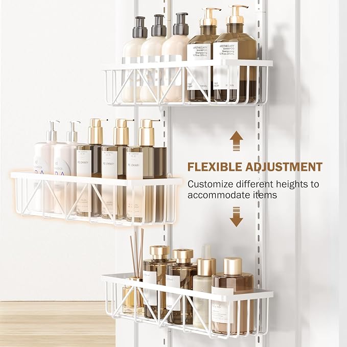 Delamu White Narrow 6-Tier Over the Door Pantry Organizer, Adjustable Metal Hanging Spice Rack, Cabinet Door Organizer for Kitchen, Bathroom, Laundry Room, 12.5