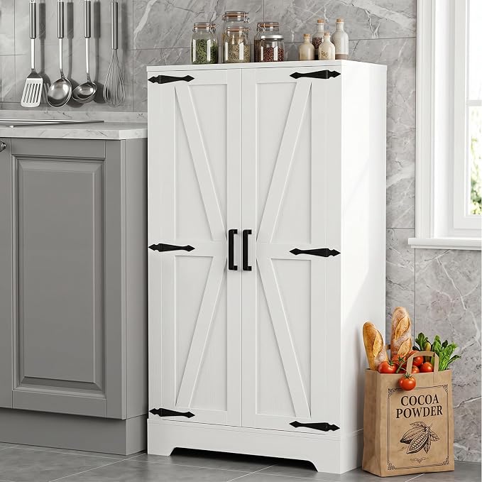 Unikito 43.3" Farmhouse Storage Cabinet with Doors and Adjustable Shelves | Wood Pantry Cabinet, Small Sideboard Cabinet, Short File Cabinet for Dining Room, Living Room, Bathroom, Home Office