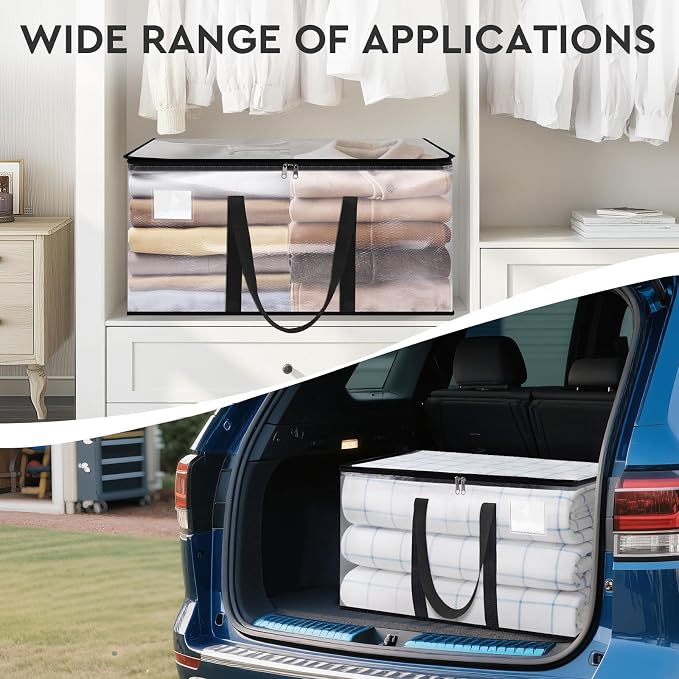 HomeHacks Moving Bags, Heavy Duty Storage Bags for Clothes, 8 Pack 93L | Waterproof moving bag with zipper and Handles, clear storage bags packing bags for moving, camping, home organization, 24Gal