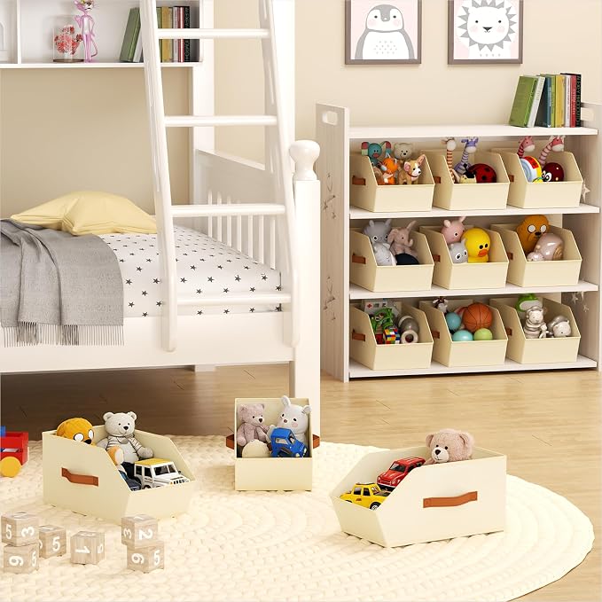 Homsorout Large Closet Storage Cubes - Closet Storage Bins with Dual Handles for Clothes, Towels, Toys, Shelf Organizer Bins for Bedroom, Nursery, Shelves, Small Spaces, Beige, 3 Pack