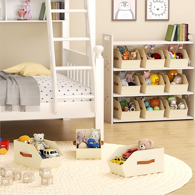 Homsorout Large Closet Storage Cubes - Closet Storage Bins with Dual Handles for Clothes, Towels, Toys, Shelf Organizer Bins for Bedroom, Nursery, Shelves, Small Spaces, Beige, 4 Pack