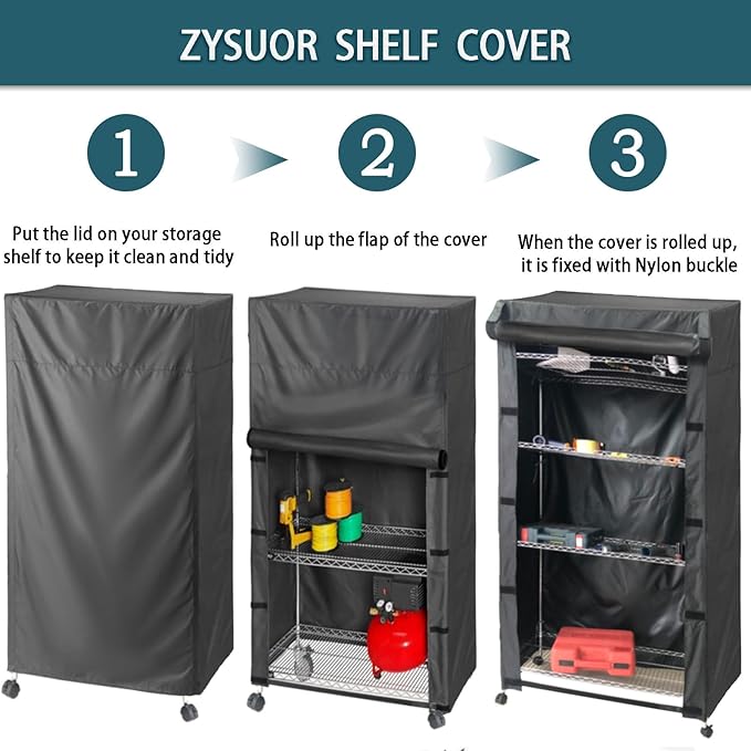 Waterproof Shelving Cover, Fits 30" W x 14" D x 54" H Storage Rack | Heavy-Duty Wire Shelf Dust Cover with Nylon Buckle and Hook & Loop Closure, for Rack in Pantry, Kitchen, Closet (No Shelves)
