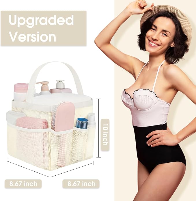 Mesh Shower Caddy Portable - 9 Pockets for College Dorm Room Essential | Large Capacity Mesh Shower Caddy with 9 Pockets, Portable Hanging Toiletry Bag for College Dorm, Gym, Camping and Beach