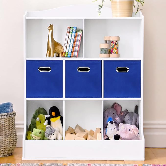 Fabric storage bins Cubes, Fabric Cube Organizer with Handle, Foldable Cube Bins for Cloth or Accessary Storage, 11x11x11, Set of 6, (Dark Blue)