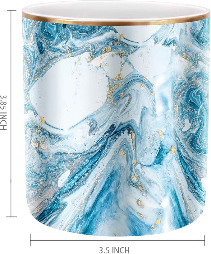 Pen Pencil Holder for Desk, Marble Desk Decor Organizer, Durable Ceramic Pencil Cup Holder Marble Design Makeup Cups for Brushes for Office, Classroom, Blue