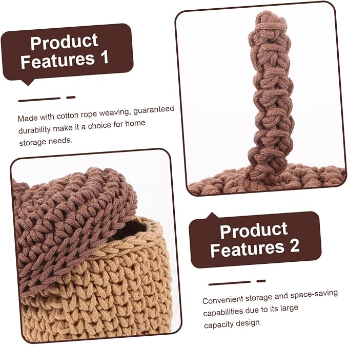 Handwoven Cotton Rope Storage Basket Decorative Organizer for Shelves Large Capacity Space-saving Woven Sundries Box Stylish Desktop Display for Home Kitchen Bathroom