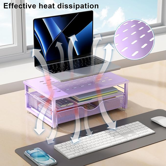 gianotter Computer Monitor Stand Riser, office organizer with Drawer, Office Organizers Storage for Classroom Office Supplies (Purple) | Desk Organizers and Accessories Desk Accessories & Workspace Desktop Organizers Storage for Printer Stand (Purple)