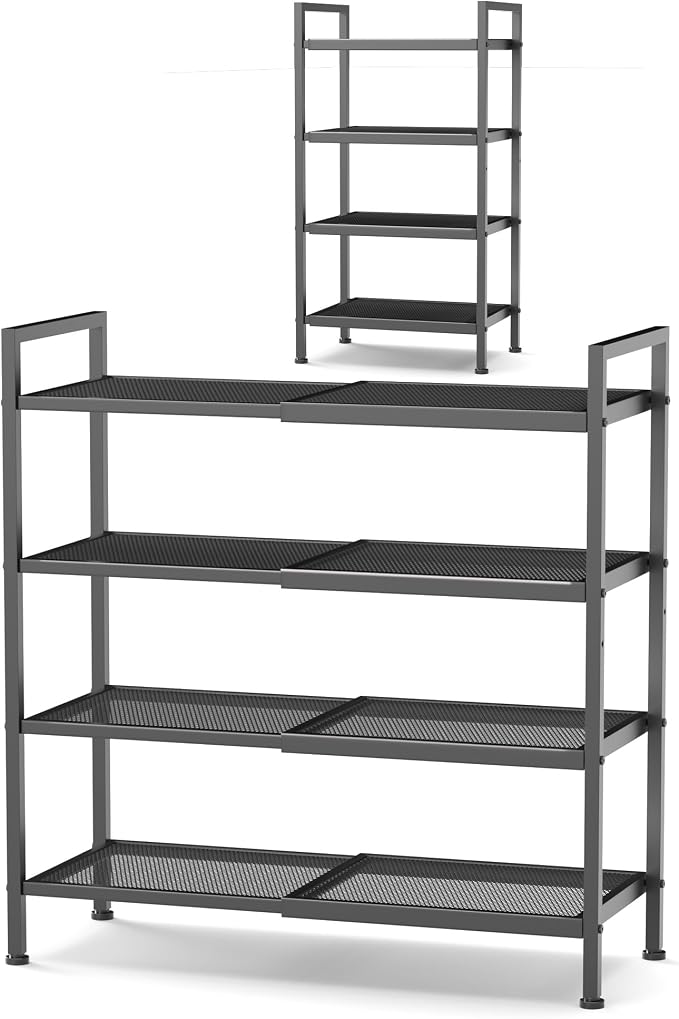 4 Tier Shoe Rack, Expandable Shoe Rack for Closet, Adjustable Shoe Organizer for Entryway, Shoe Storage Organizer for Door Entrance, Garage, Bedroom
