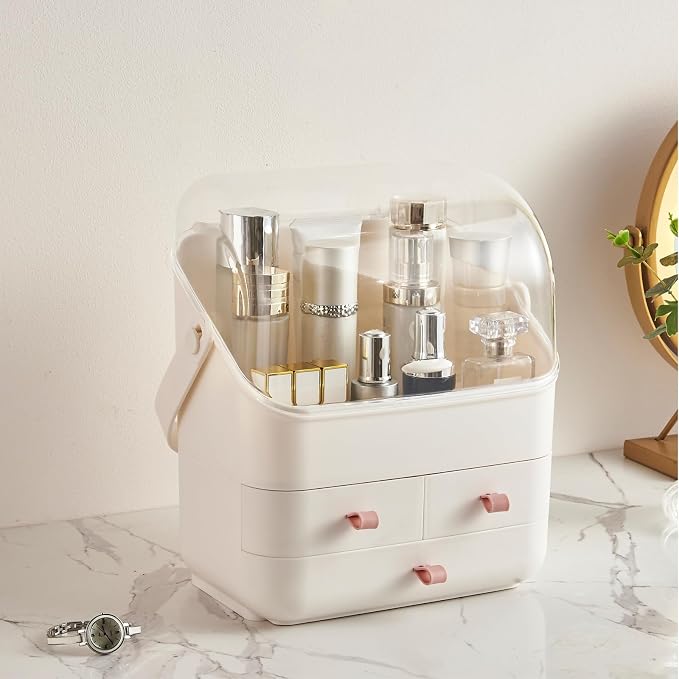 Large Makeup Organizer w Drawers Beauty Organizer Makeup Box Holder Vanity Organization Desk Countertop MakeUp Organizers Bathroom Counter Organizer Skincare Cosmetic Case Stand Dustproof Lid Gift
