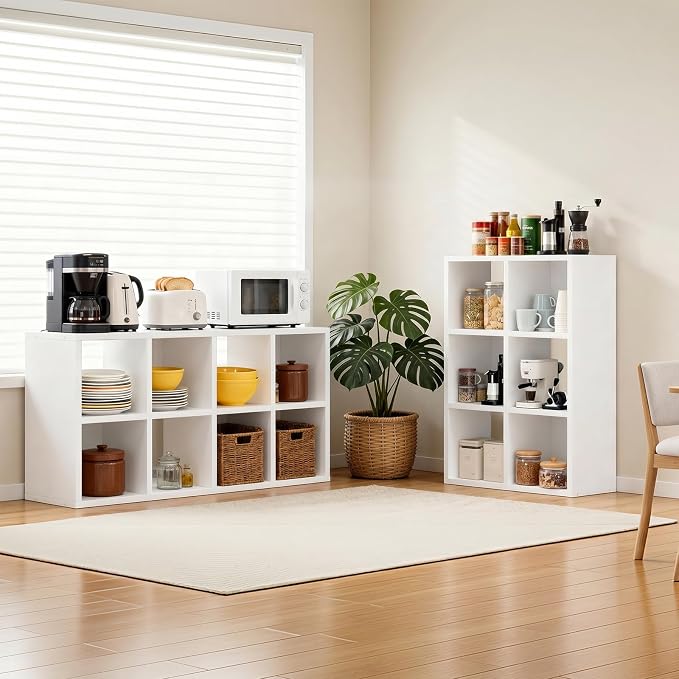 LUCKLIFE 6-Cube Storage Organizer, Stackable Modular Bookcase Shelf with Vertical or Horizontal Use, Fits 11×11" Bins, Optional Back Panels, for Living Room, Office, White