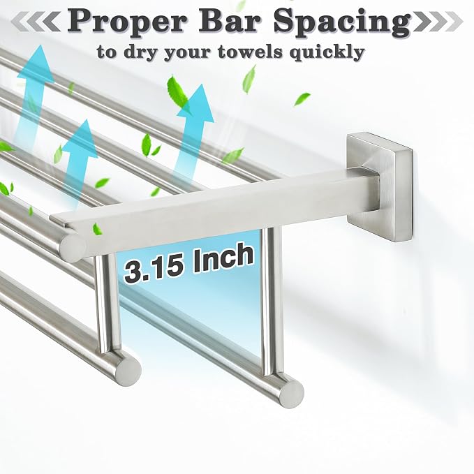 Alise Double Towel Rack for Bathroom,24 Inch Bathroom Tower Holder Towel Shelf with Double Towel Bars Wall Mount,SUS304 Stainless Steel Towel Hanger Double Tower Bar for Bathroom Wall,Brushed Nickel | Bathroom Tower Holder Towel Shelf with Double Towel...