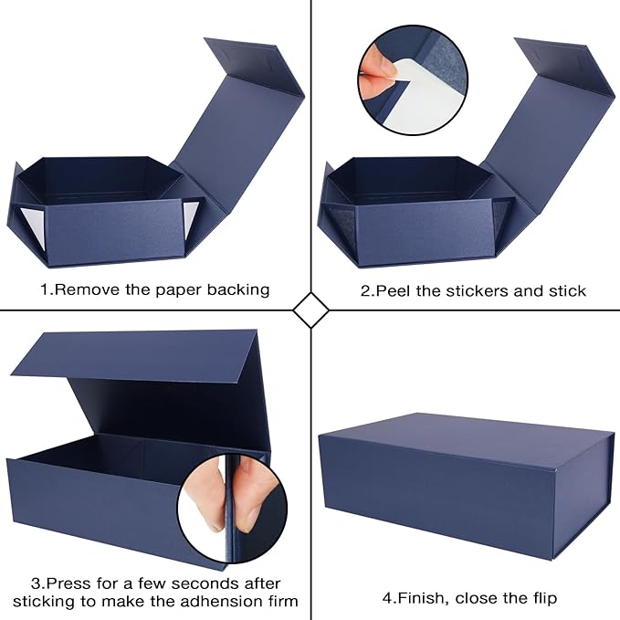 Aimyoo Navy Blue Collapsible Gift Box with Magnetic Closure Lids 13.8x9x4.3 in, Bridesmaid Groomsmen Proposal Box, Large Rectangle Box for Present Graduation Storage 3 Pack (GIFT BOX-NB-L3)
