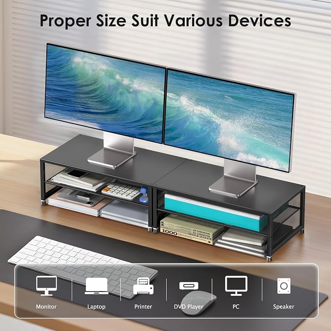 ECOLOVI 2-Tier Computer Monitor Stand Riser, Desk Organizer for Monitor, Printer & Laptop Stand, Desktop Workspace Organizers for Office Supplies(Black)
