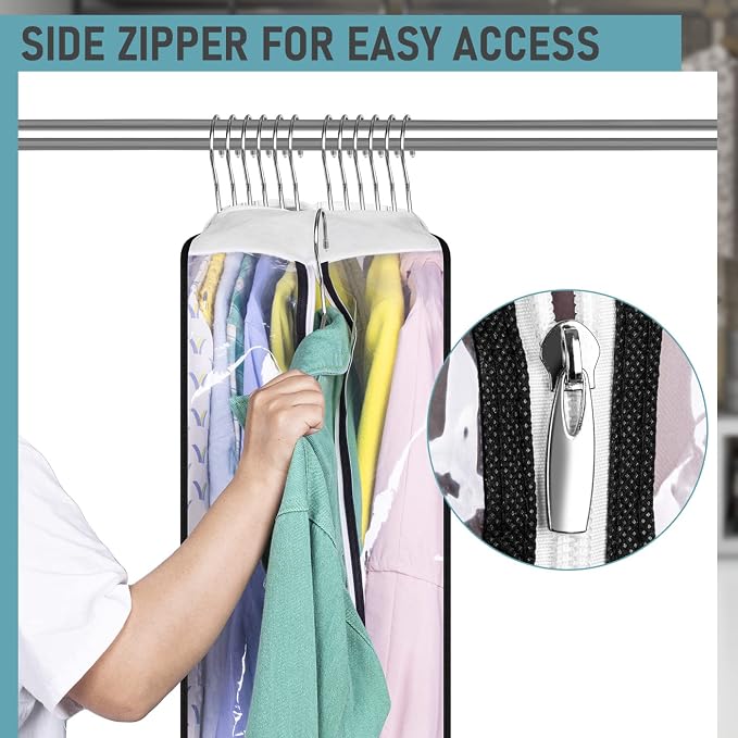 MISSLO 10" Gusseted All Clear Garment Bags for Hanging Clothes 60" Dress Bags for Gowns Long Fur Coat Closet Storage Covers, 3 Packs