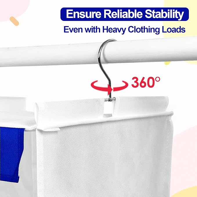 Weekly Clothes Organizer for Kids, 6-Shelf Hanging Closet Organizer with Colorful Labels, Space Saving Design with 2 Pockets, Daily Hanging Closet Shelves for Kids Room Storage, White