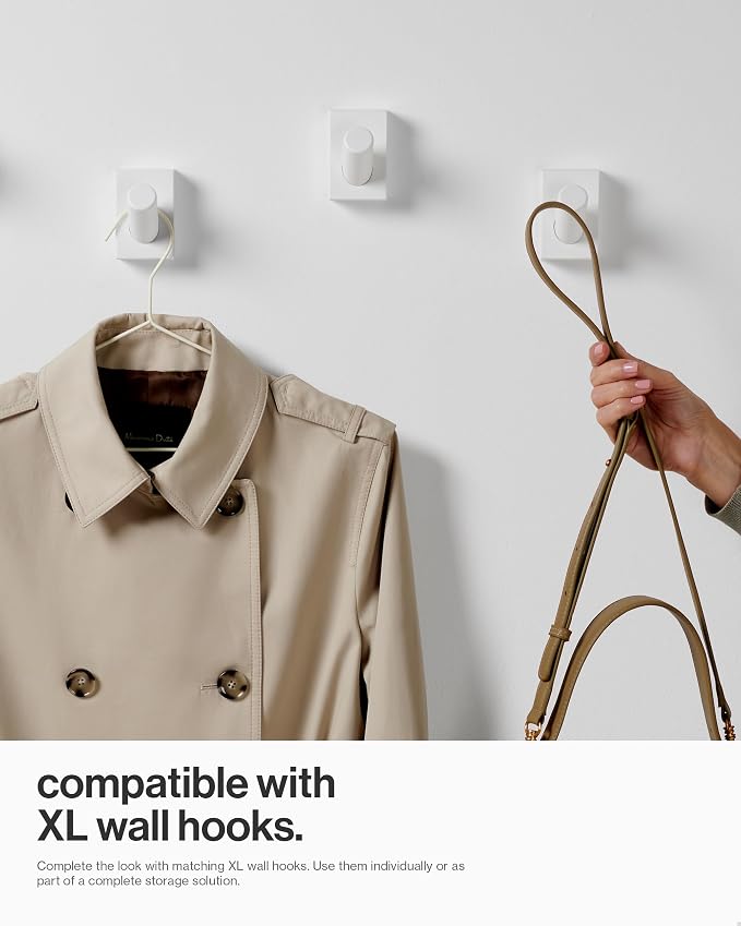 LARHN Wall Mounted Coat Rack, White with 5 Heavy-Duty 1" Diameter Hooks | 16.5" - Wall Hook Rack - Modern Scandinavian Home Decor