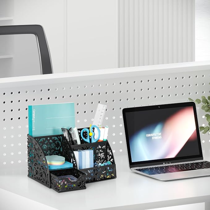EasyPAG Desk Organizer and Pen Holder for Desk, Mesh Office Supplies Storage Caddy with Drawer for Small Space, Desktop Organizer for Home Office, Black