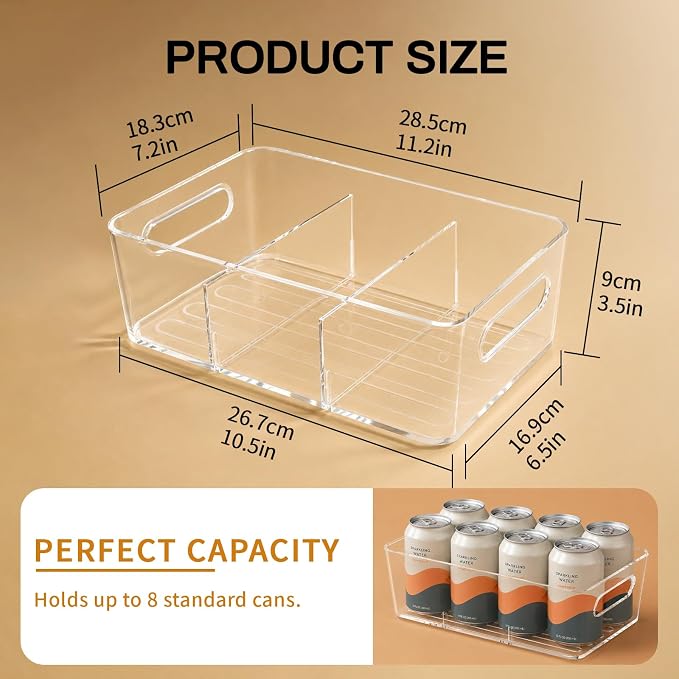 Mpotmiy 6 Pack Pantry Organizers and Storage,Clear Plastic Containers with 2 Dividers for Kitchen,Fridge Organization and Storage,Acrylic Bins for Pounches,Spice Packet,Snack organzier