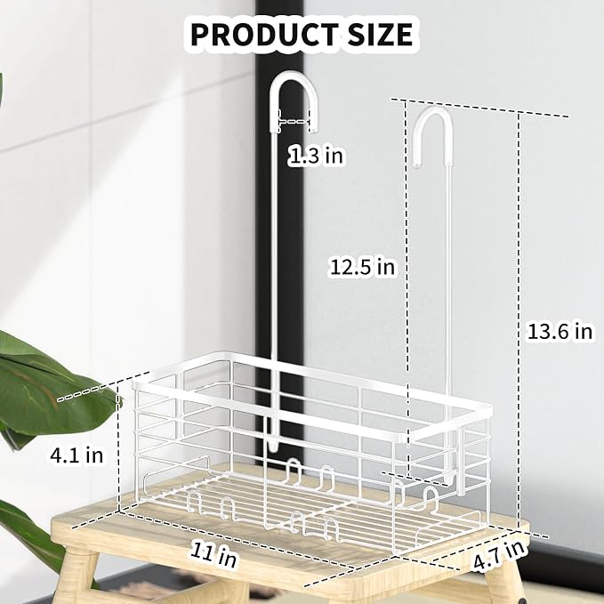 SHANSHUI Shower Caddy Hanging Bathroom Organizer Basket, Shampoo Bracket, Over Door Showers Caddy with Hooks, 304 Stainless Steel Rust Proof Rack- White