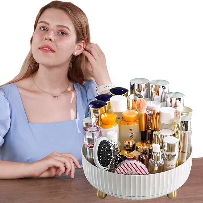 funest Makeup Perfume Organizer, 360 Degree Rotating Lazy Susan Cosmetic Desk Storage Lotions Display Case Round Tray with Large Capacity, for your Jewelry