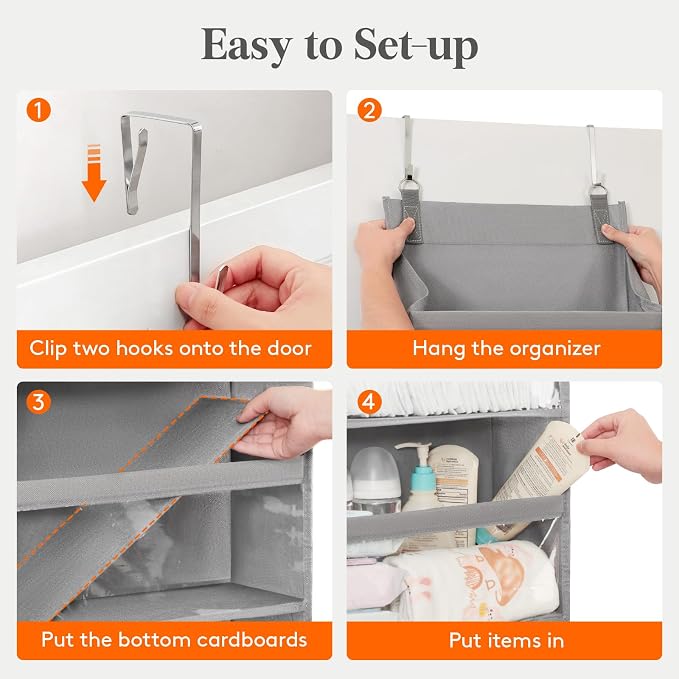 Lifewit 1 Pack Over the Door Organizer, 6 Section Clear Window Hanging Storage with 4 Side Pockets, Sturdy Anti Tilt 40 lbs Load Behind Door for Closet, Bedroom, Bathroom, Nursery, Dorm, Gray