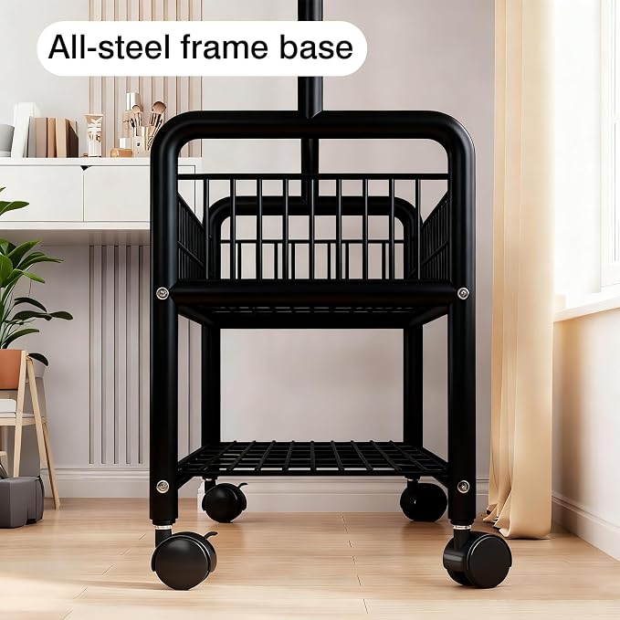 MYUPDALIN Clothes Rack with Shelves, Clothing Rack with Wheels, Multifunctional Hangers with Storage Baskets and Shoe Racks, Ideal for Bedrooms and Living Rooms (Black, Bold 90cm/35in)