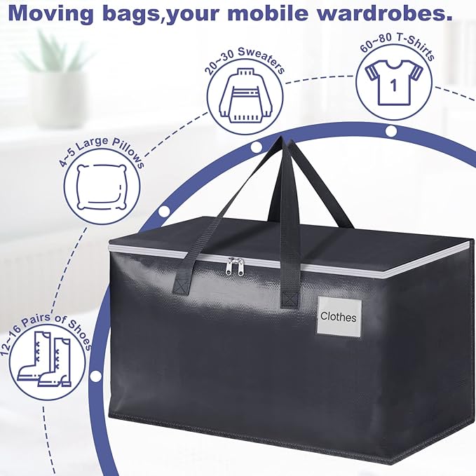StorageRight Heavy Duty Moving Boxes-Moving Bags with Zipper, Reinforced Handles and Tag Pocket-Collapsible Moving Supplies-Totes for Storage Great for moving, Storage and Travel 93L(Gray-4 Pack)