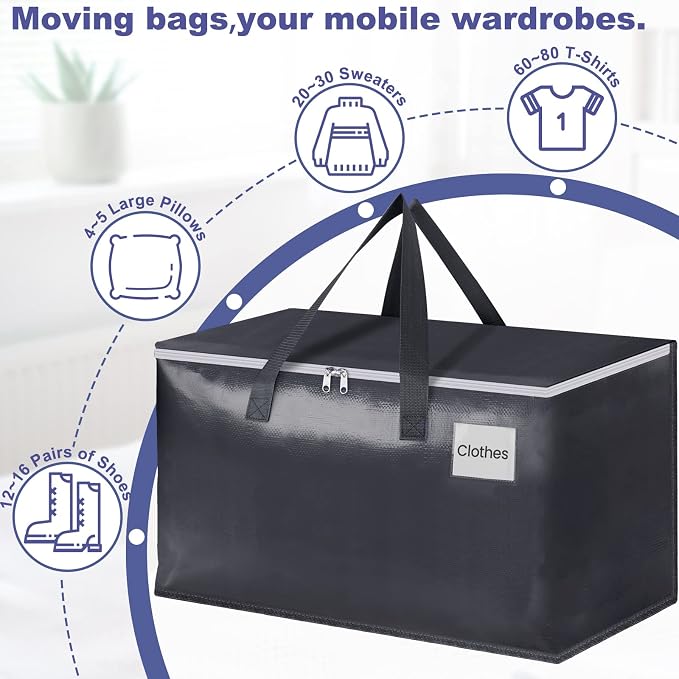 StorageRight Heavy Duty Moving Boxes-Moving Bags with Zipper, Reinforced Handles and Tag Pocket-Collapsible Moving Supplies-Totes for Storage Great for moving, Storage and Travel 93L(Gray-10 Pack)