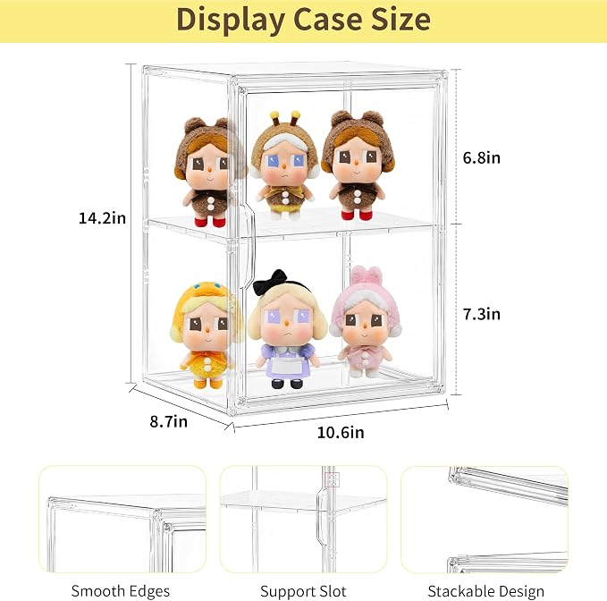 LXLXXL Clear Acrylic Display Case with 2 Tier Removable Shelf for Figures | Clear Acrylic Showcase for POP MART Figures, Makeup, with 2 Removable Shelves, Dustproof Collectible Display Box Organizer