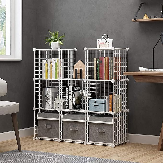 C&AHOME Wire Cube Storage, 9-Cube Organizer Metal, Wire C Grids Storage, Storage Bins Shelf, Modular Bookshelf, Closet Cabinet Ideal for Home, Living Room, Office 36.6”L x 12.4”W x 48.4”H White | Storage Bins Shelf, Modular Bookshelf Units, Closet Cabi...