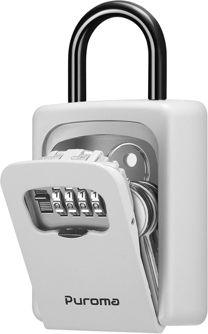 Puroma Lock Box, Large Key Lock Box Resettable Combination Code Lockbox, Portable Wall Mount Lockbox Security Safe Box for Outside Outdoor Home Office Door Handle House Key, Silver (1 Pack)