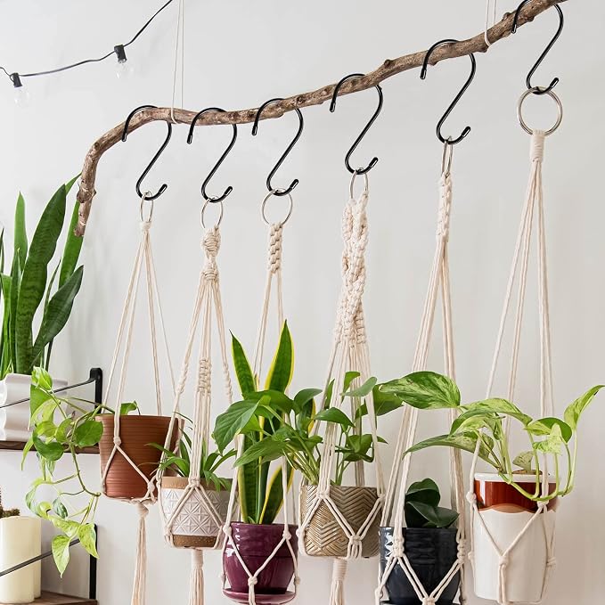DINGEE 12 Pack 6 Inch Large S Hooks, Heavy Duty Vinyl Coated Non-Slip Metal Black Hooks for Hanging, Closet Kitchen Bathroom Garden Hooks for Pots Pans Clothes Plants Jeans Towels