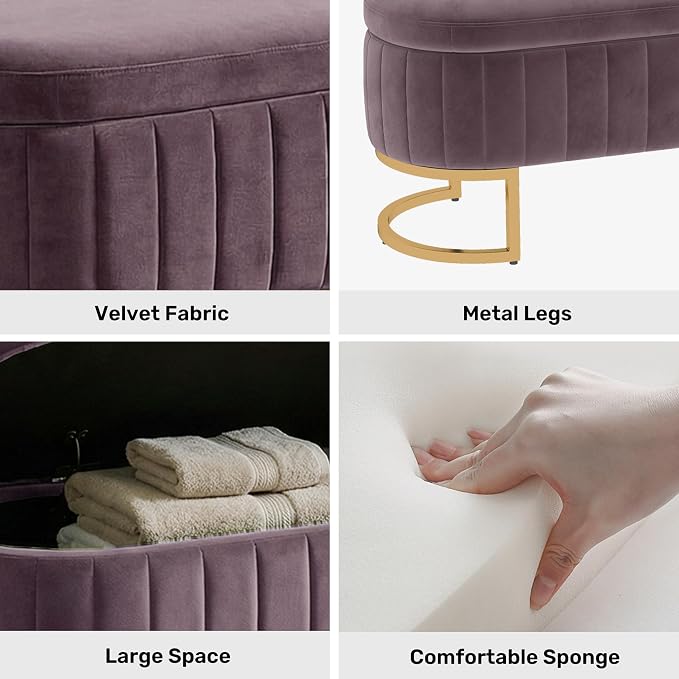 65" Velvet Storage Ottoman Bench End of Bed for Bedroom Entryway Purple