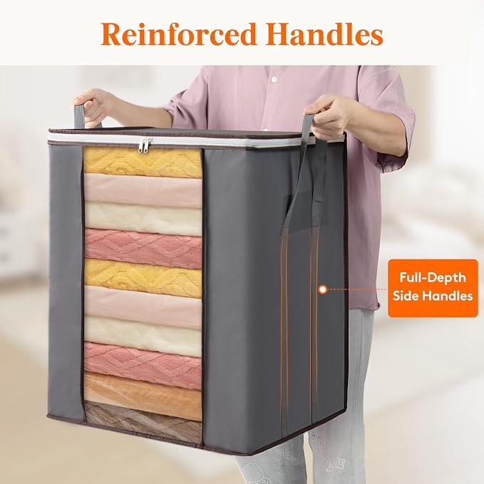 Lifewit 120L Extra Large Blanket Storage Bags, Foldable Comforter Storage with Reinforced Handles, Clothes Storage Containers for King Comforter, Bedding, Pillow, Sheet, Storage Bin with Lids 6 Pack