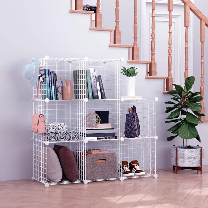 C&AHOME Wire Cube Storage, 8-Cube Organizer Metal C Grids Storage, White | Storage Bins Shelving, Modular Shelves, DIY Closet Cabinet Ideal for Living Room, Home, Office