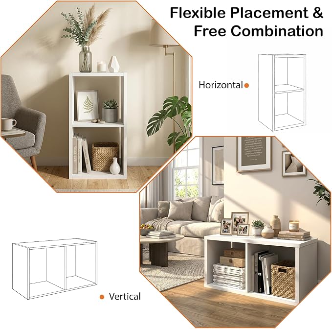 WannabeMyself【2026 Wooden Thick Frame 】 2 Cube Storage Organizer with Anti-Tipping Kits, Reversible Open Back Book Shelf,Bookcase for Living Room,Bedroom,Entrance Hall,Office,11.6×24.7×13.1,White