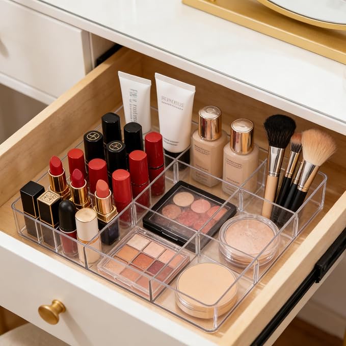 Expandable Desk Drawer Organizer, Expandable Storage Tray with Adjustable Compartments - Customizable Desk Organizer for Makeup, Utensils, Office Supplies, Junk Drawer & Bathroom