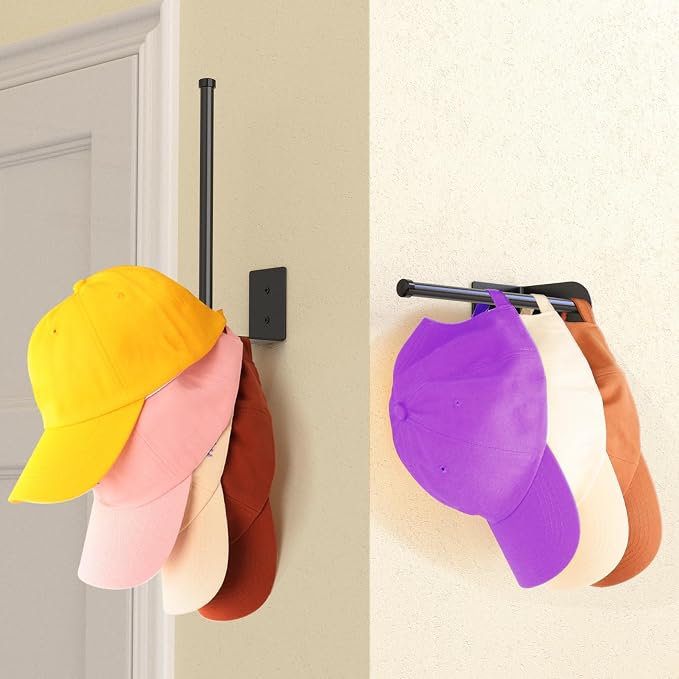 Durmmur Stainless Steel Hat Organizer, Hat Rack for Wall,Each Holds 25 Hats | 2 Pack Strong Adhesive/Wall Drilled Hat Holder, Hat Hooks, Hat Hanger Baseball Cap Organizer for Door,Bedroom,Closet(8.26 in)