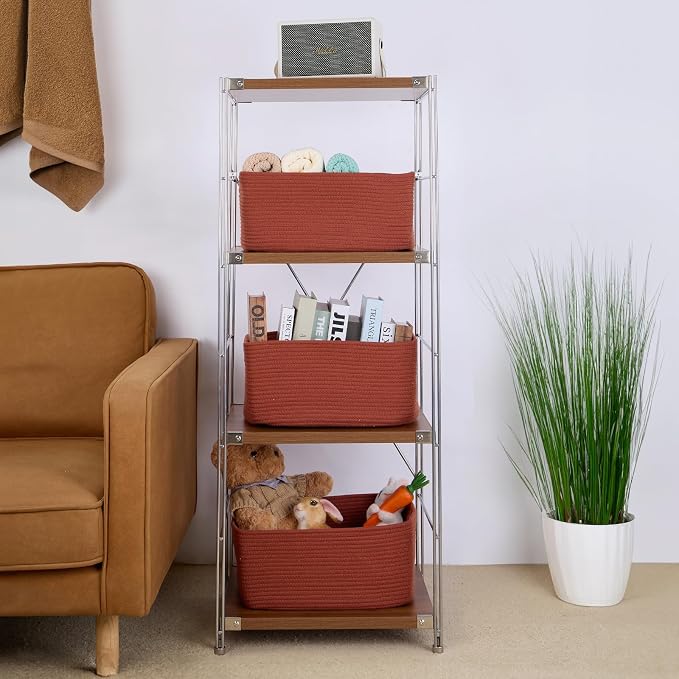 MiniArk Large Storage Baskets for Shelves, 17 x 13 x 7.5” Closet Organizers Bins for Clothes Blanket Towels, Baby Nursery, Toy Baskets Box, Woven Rope Baskets, 3 Packs Oxide Red