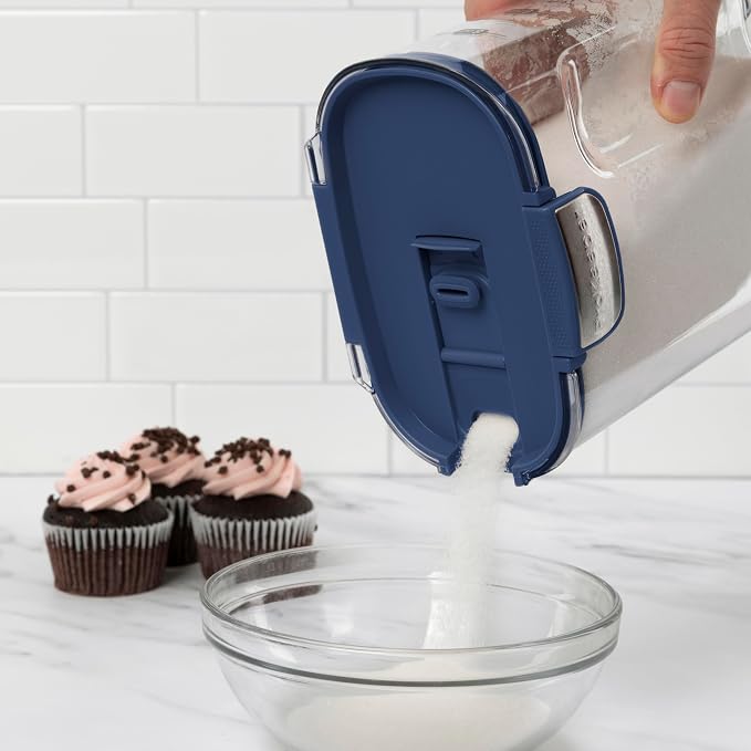 ProKeeper+ Airtight Food Storage Container Set – Clear Plastic Flour and Sugar Canister Set with Magnetic Accessories for Kitchen Organization (Navy, 9-Piece)